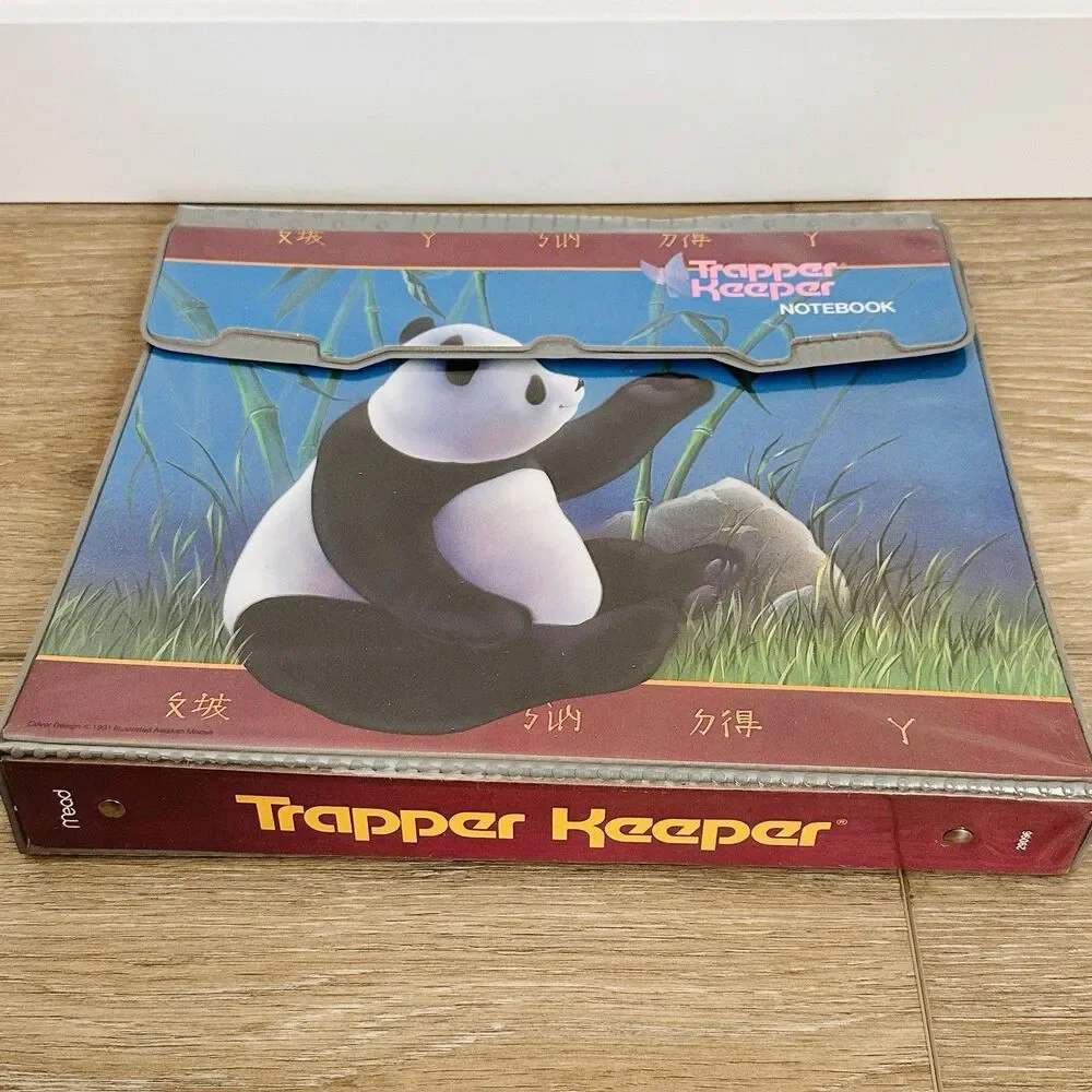 Vintage 90s Mead Trapper Keeper Binder Folders Panda Bear 1991 Complete